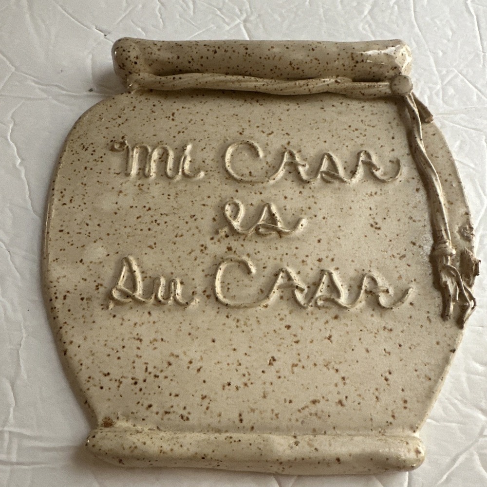 Pottery Clay Ceramic Wall Art Decor Mi Casa Es Su Casa Beige Flat Bowl 8x8